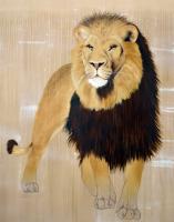 PANTHERA LEO    Animal painting, wildlife painter.Dogs, bears, elephants, bulls on canvas for art and decoration by Thierry Bisch 